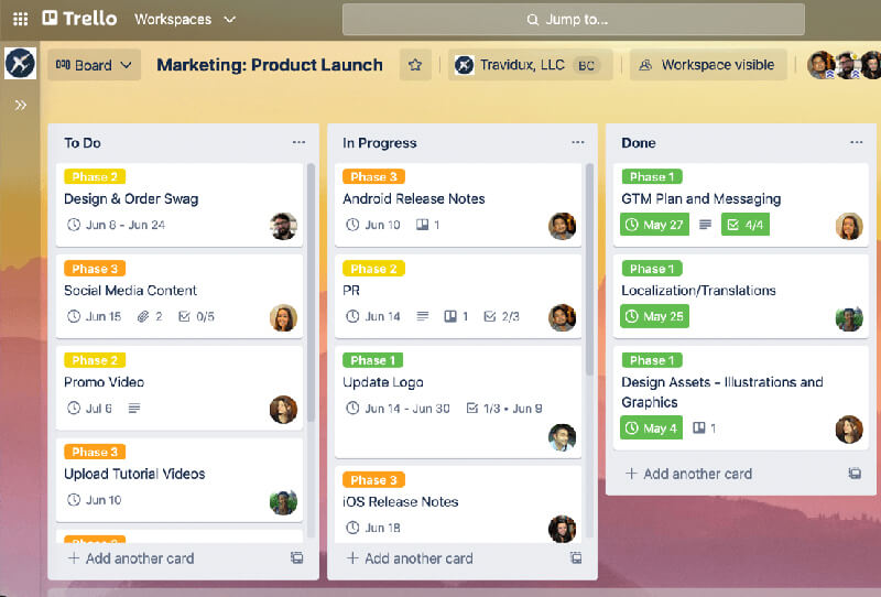 Trello Dashboard with project boards and tasks. Free Project Management Software for SMB digital strategy in 2024.