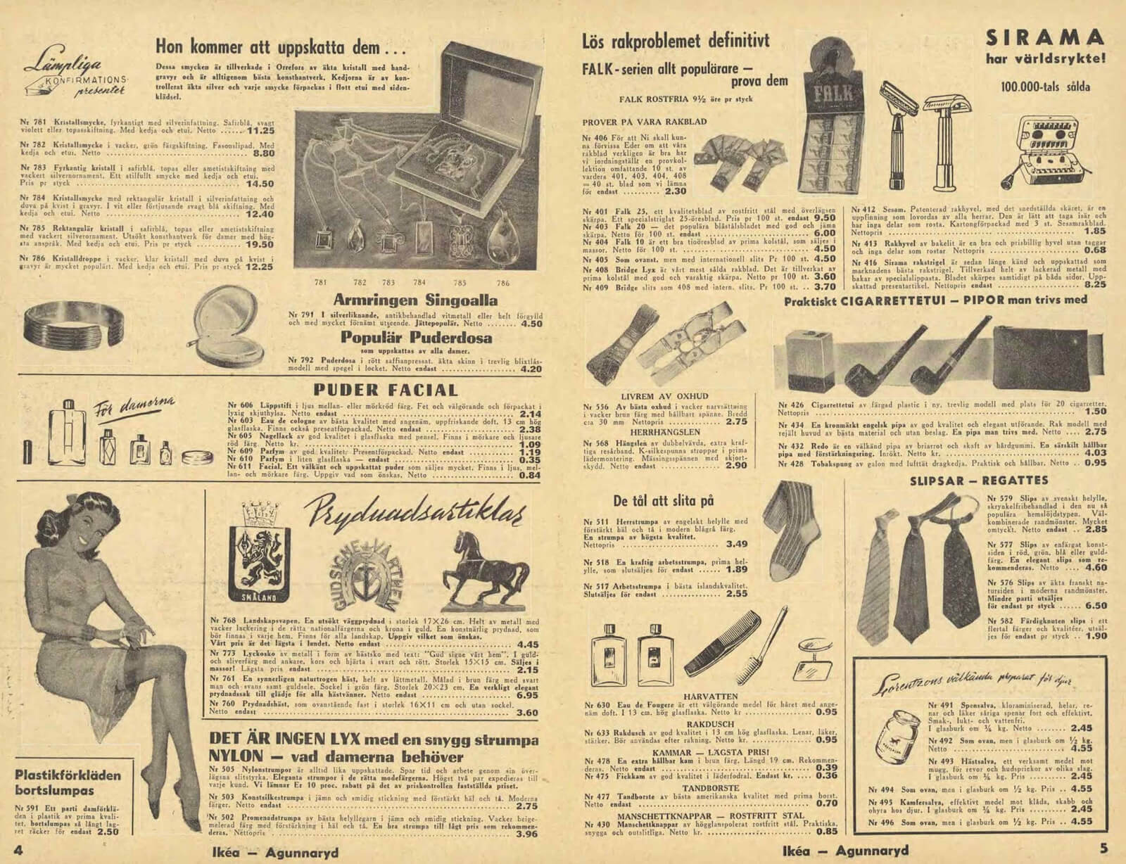 Open 1950 IKEA catalog showcasing vintage furniture designs.
