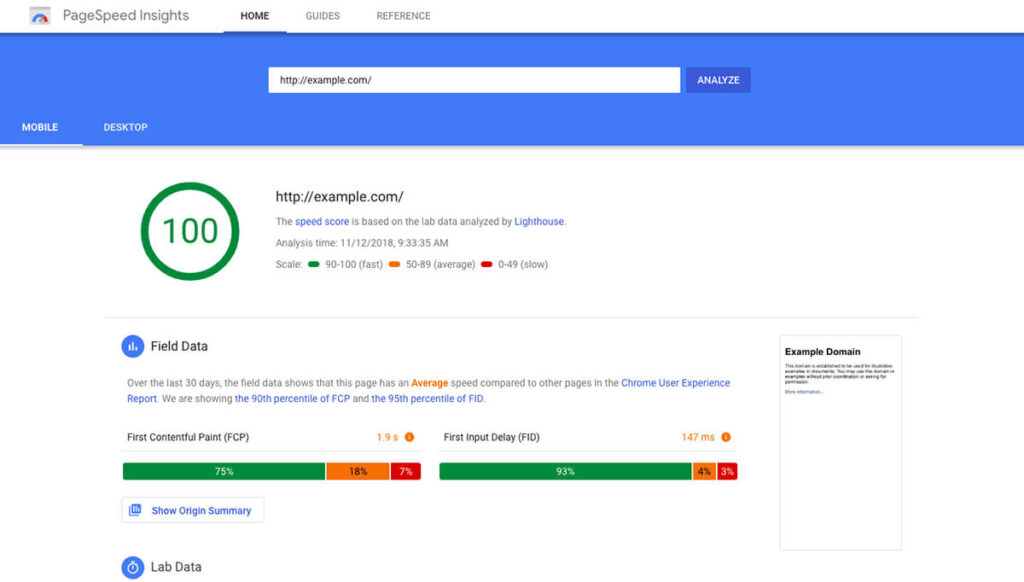 Google PageSpeed Insights displaying a perfect score of 100 for a website, crucial for technical SEO for startups.