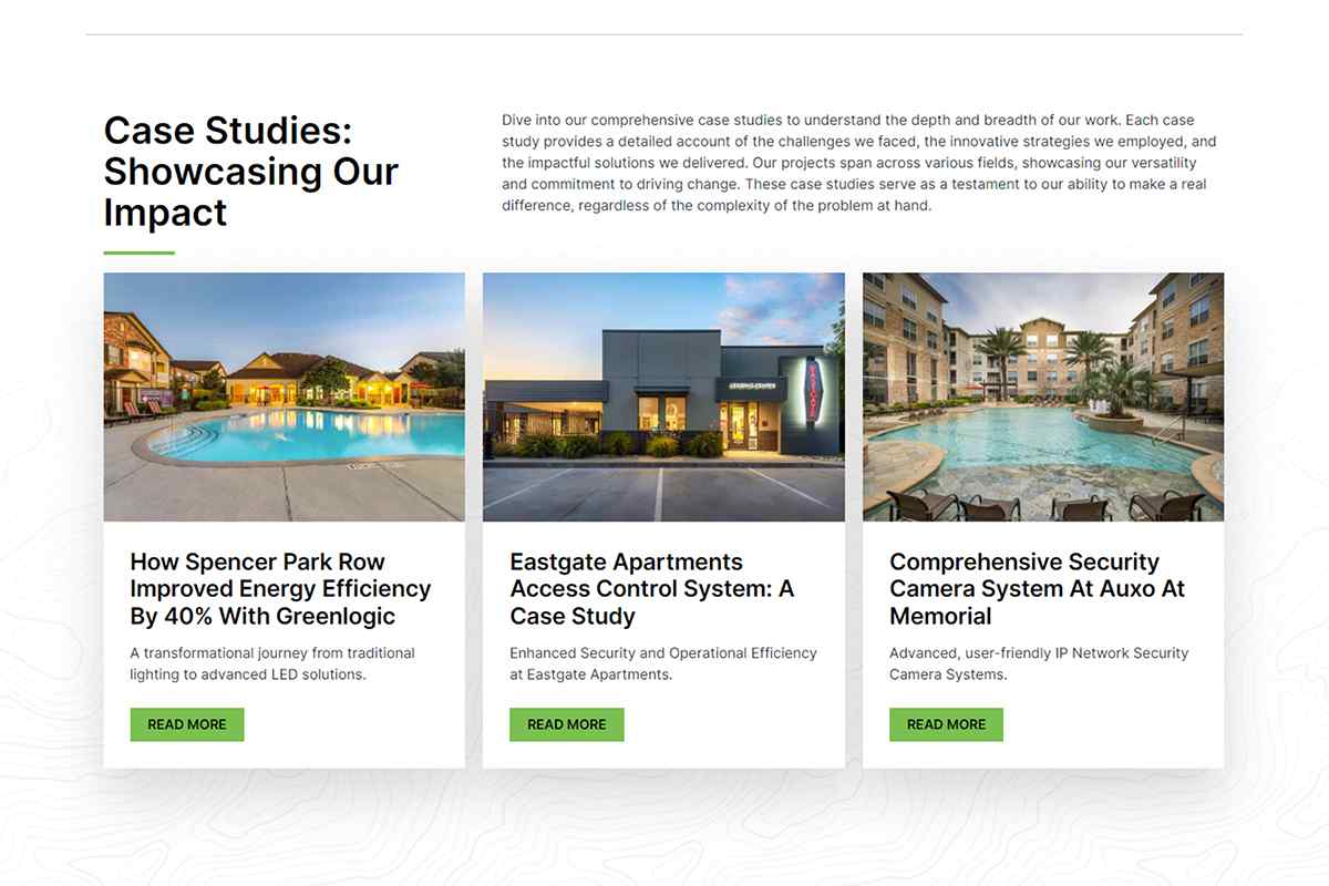 Screengrab of case studies by NAR Agency for a previous client, highlighting their importance in sales enablement.