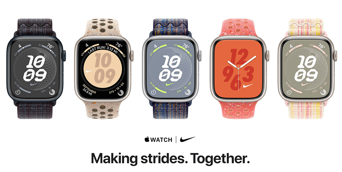 Apple Watch Nike brand collaboration featuring multiple watch faces and bands