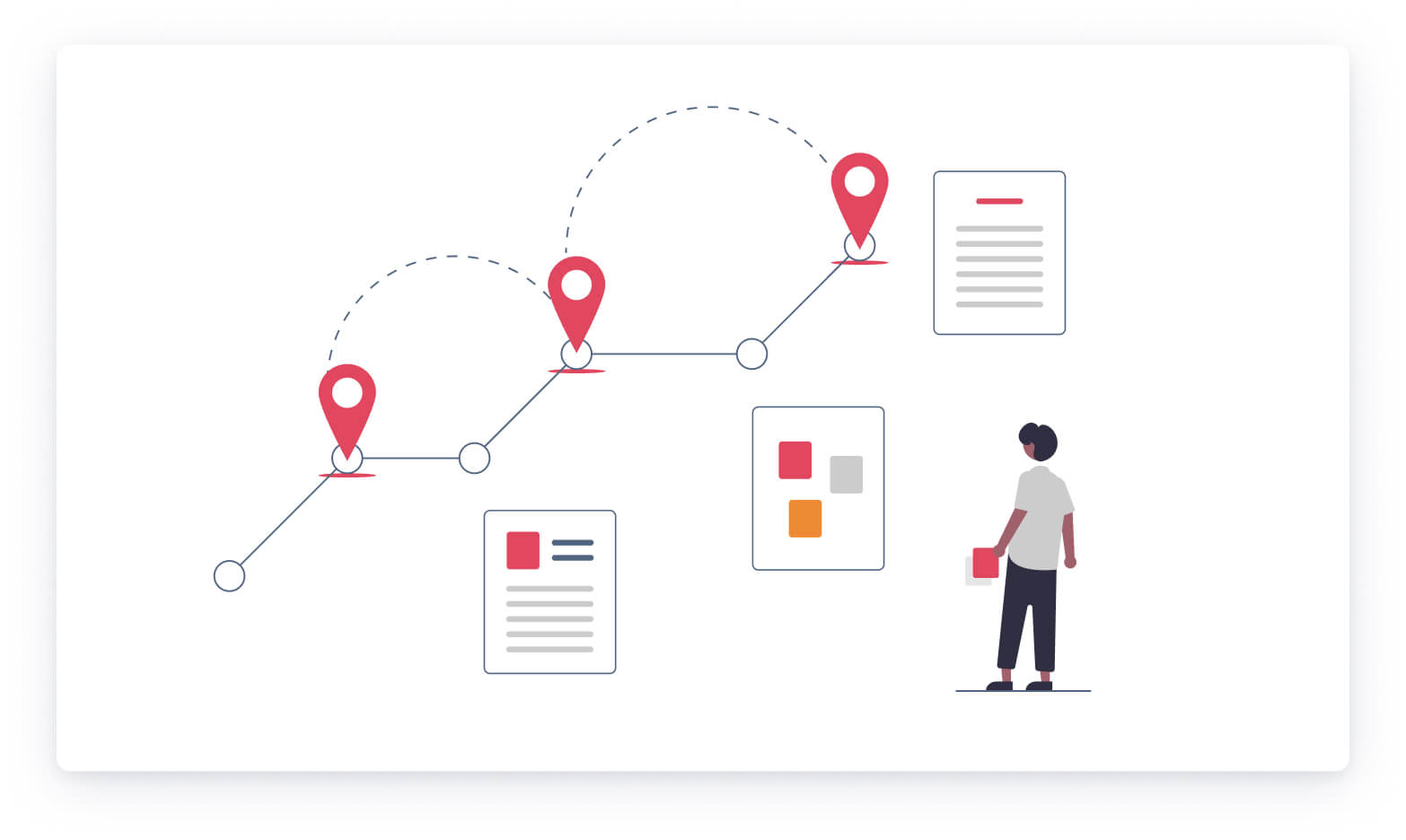 Vector graphic of customer journey map with a line showing stages and a highlighted pain point.