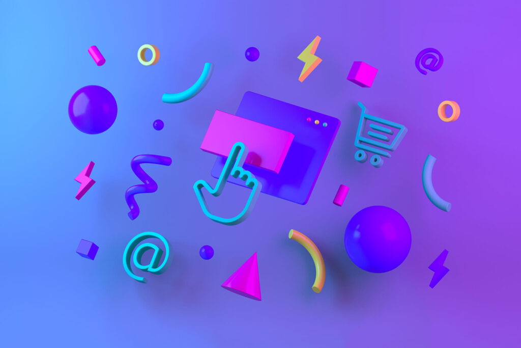 3D icons representing digital marketing and e-commerce elements