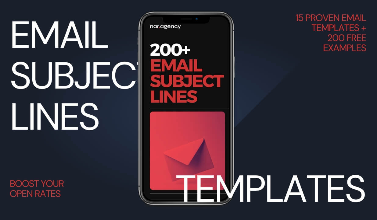 Email subject lines templates showcased on smartphone to boost open rates and conversions