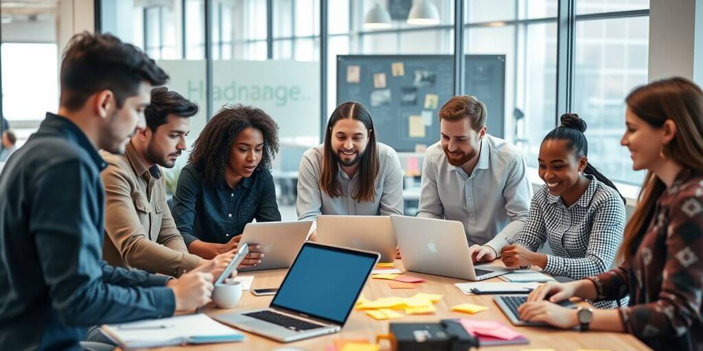 UX designers and user experience researchers collaborate in a modern office space, conducting user research in digital product design.